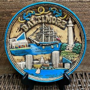 Baltimore Decorative Landmarks Souvenir Pottery 3D Plate *STAND NOT INCLUDED*